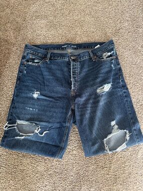 Old Navy Women's Straight Leg Jeans - Dark Blue Distressed